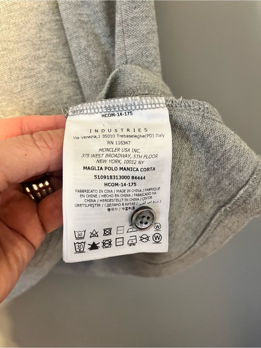 Moncler Light Gray Polo with Green Trim - Picture 3 of 5